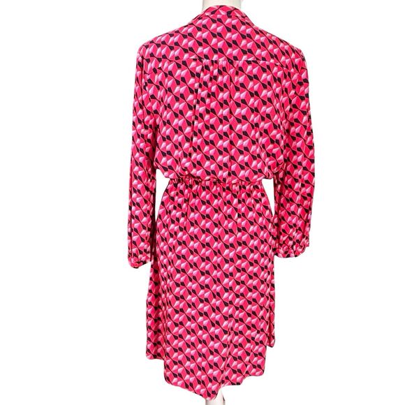 Kate Spade Silk Blend Dress Diamond Pinwheel Print Womens Large Pink Black READ - Picture 6 of 12